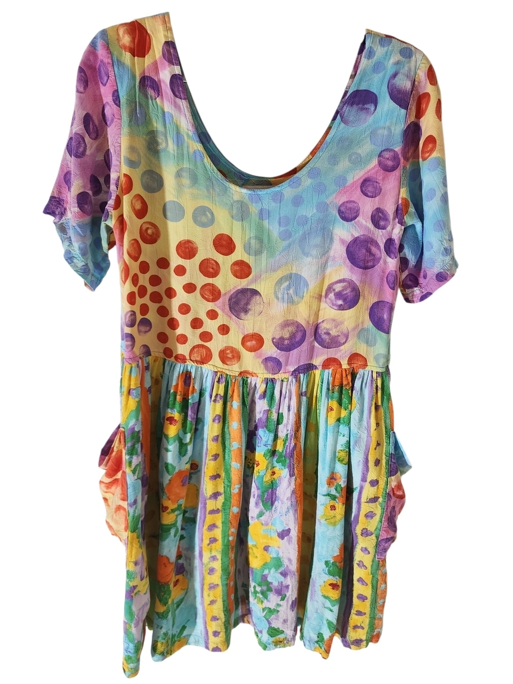 Vintage Jams World Hattie Dress Colorful Polka Dot Floral Mini Dress Size S